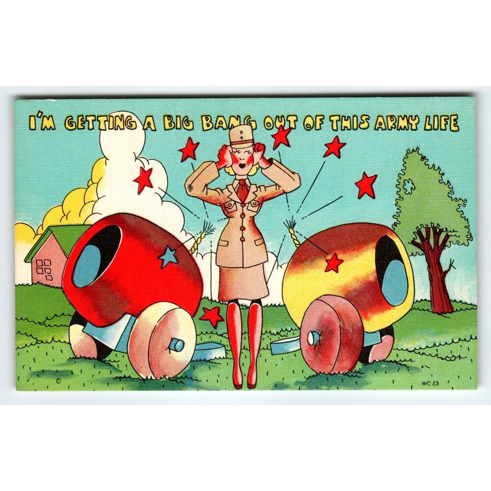 Vintage 1950s Linen Comic Army Life Postcard Published Asheville NC